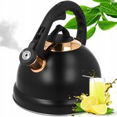 CZAJNIK TRADYCYJNY Z GWIZDKIEM 2,7L GAZ INDUKCJA STAL NIERDZ. CZARNO ZŁOTY