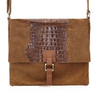 VERA PELLE torebka zamszowa listonoszka kroko z paskiem V360 brązowa