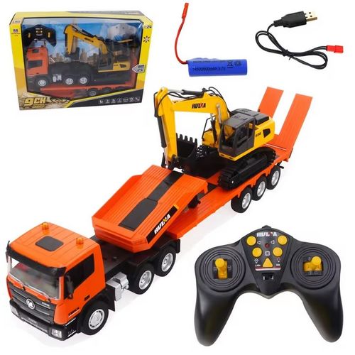 OGROMNA CIĘŻARÓWKA Z PRZYCZEPĄ SAMOCHÓD LAWETA KOPARKA RC 2x PILOT 1319 na Arena.pl