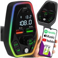 TRANSMITER FM AUDIO BLUETOOTH MP3 RGB BT SZYBKA ŁADOWARKA USB-C USB 3.1 18W