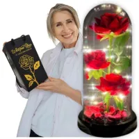 WIECZNA RÓŻA W SZKLE PREZENT NA DZIEŃ BABCI PUDEŁKO ŚWIECĄCA LED +KABEL USB